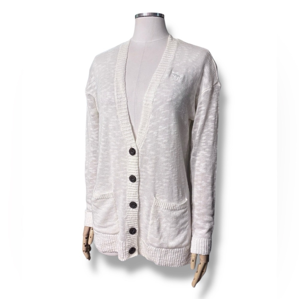 ABERCROMBIE & FITCH White Lightweight Long V Neck Cardigan